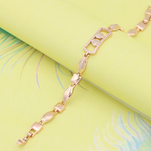 "Elegant Rose Gold Bracelet with Double Drop Stone Accent, XPBL0919 - Picture 2 of 12